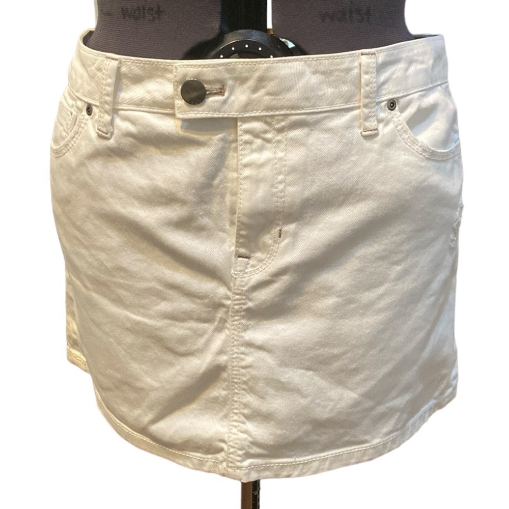 GAP Limited Edition Jean Mini Skirt Abode Knee Sz 32/14 White Denim 5 Pockets